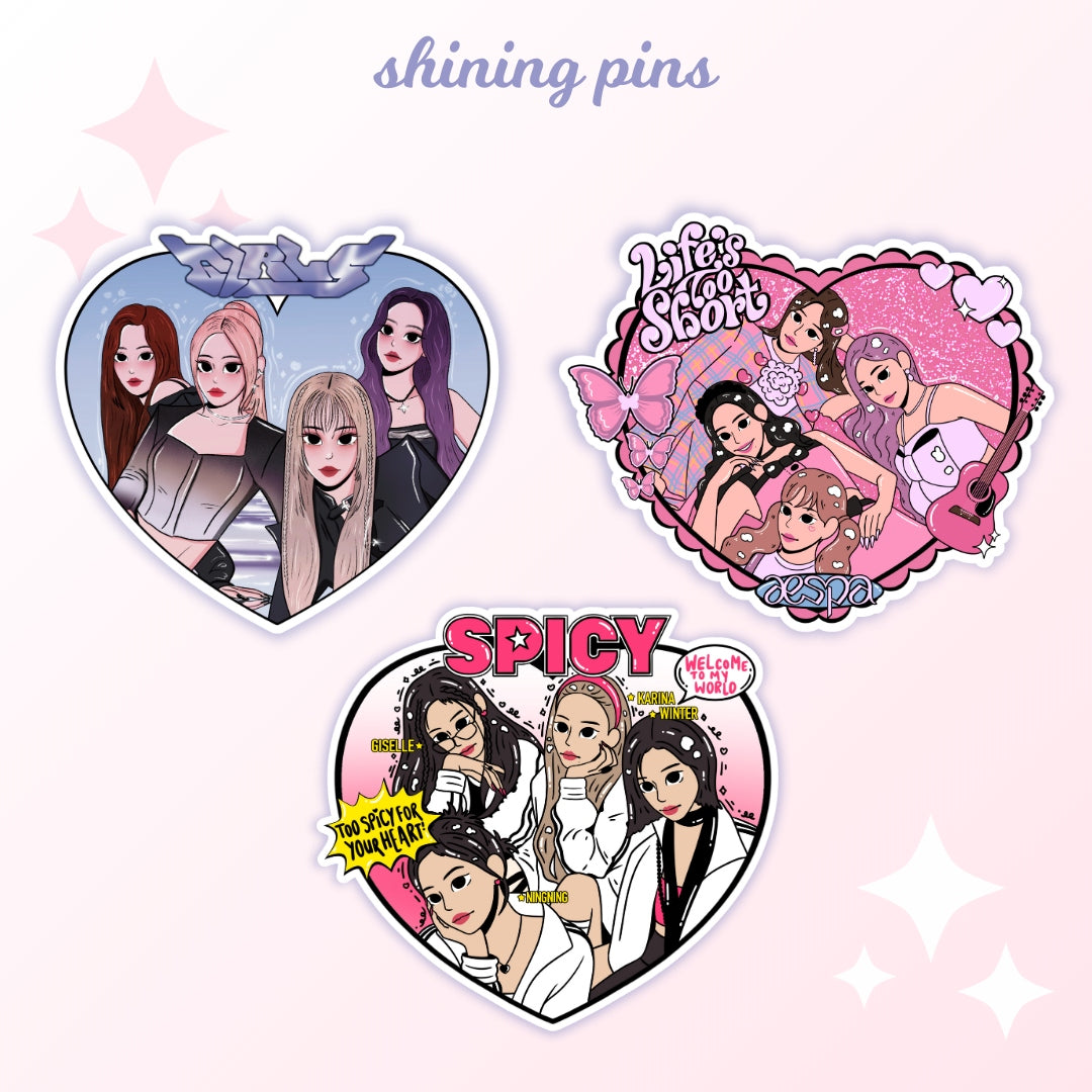 Shining Pins | Aespa Heart Stickers