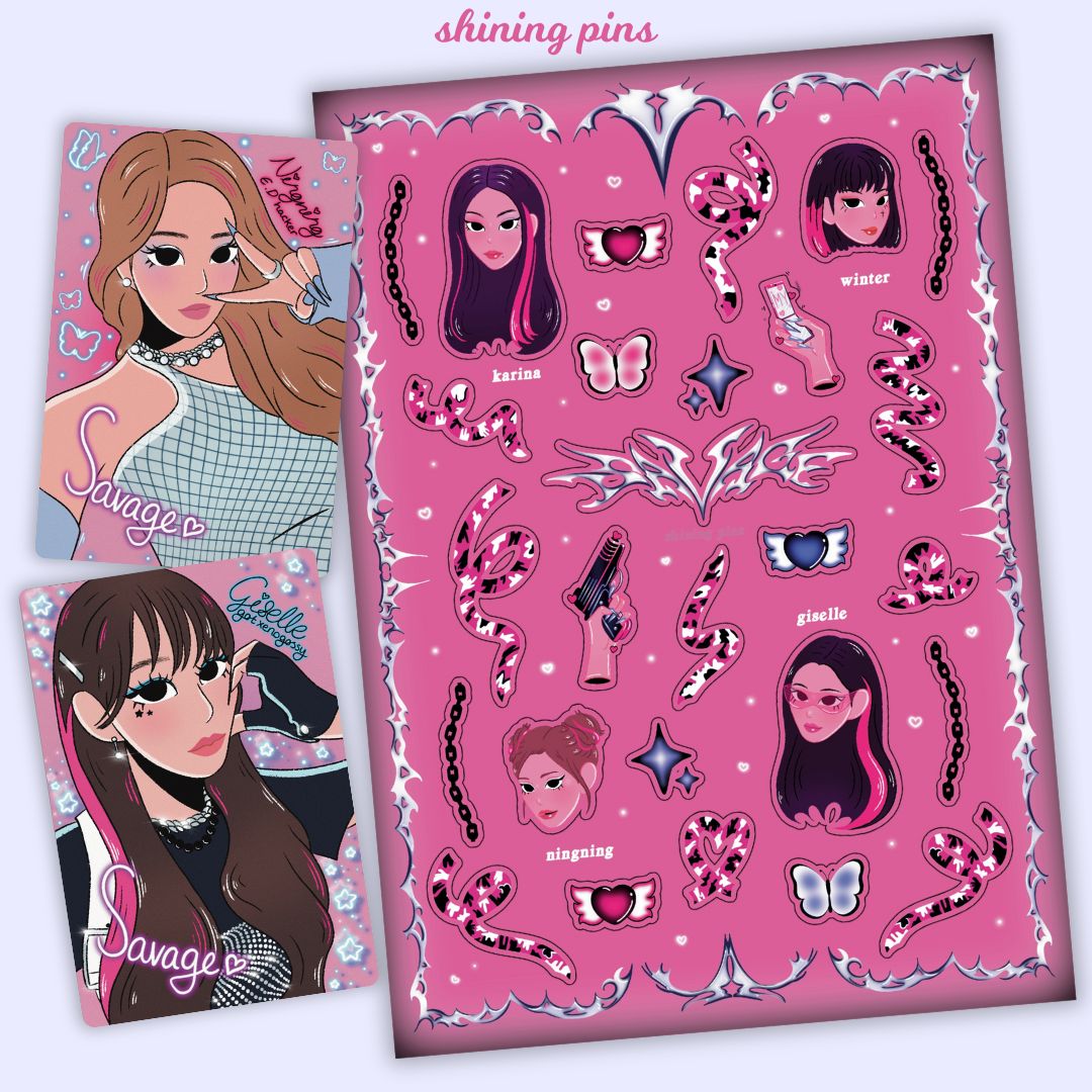 Aespa 'Savage' Sticker Sheet & Photocard Set shiningpins