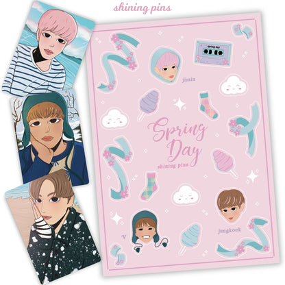 BTS 'Spring Day' Sticker Sheet & Photocard Set shiningpins