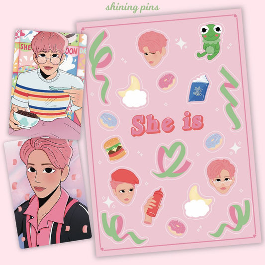 Jonghyun 'She Is' Sticker Sheet & Photocard Set shiningpins